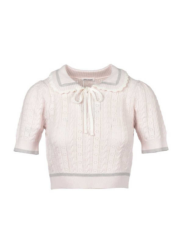 Ribbon Cropped Pointelle Knit 詳細画像 ピンク 1