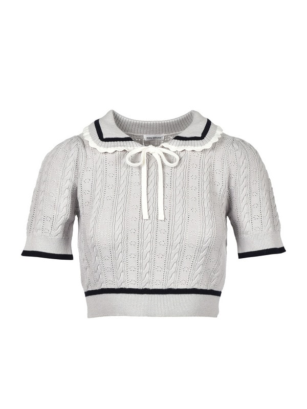 Ribbon Cropped Pointelle Knit 詳細画像 アイスグレイ 1