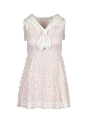 Tie Collar SleeveLess Knit Onepiece