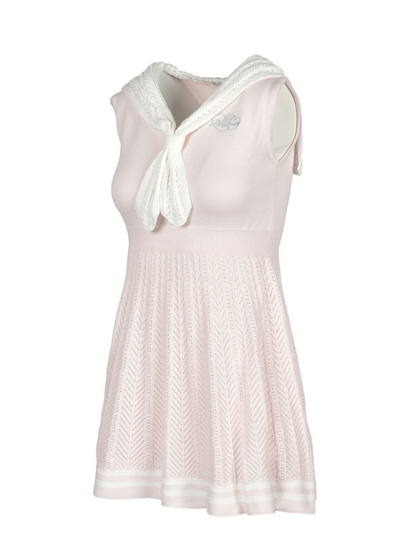 Tie Collar SleeveLess Knit Onepiece 詳細画像 ピンク 16