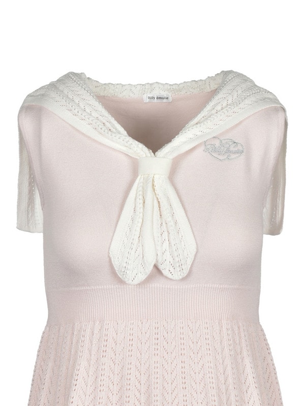 Tie Collar SleeveLess Knit Onepiece 詳細画像 ピンク 16