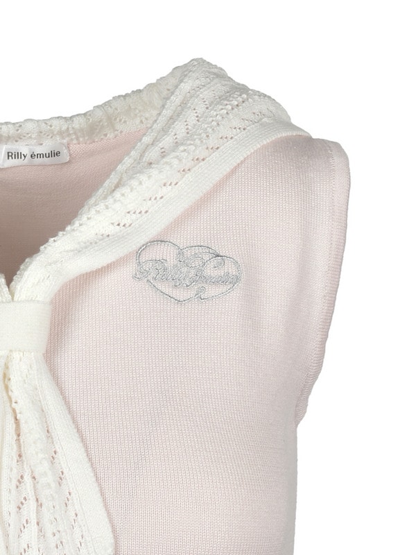 Tie Collar SleeveLess Knit Onepiece 詳細画像 ピンク 16