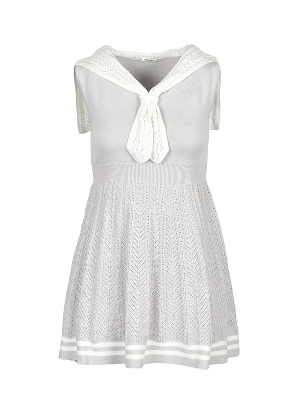 Tie Collar SleeveLess Knit Onepiece 詳細画像 アイスグレイ 1