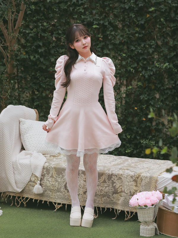 Collar Bijou Knit MIni Onepiece 詳細画像 ピンク 16