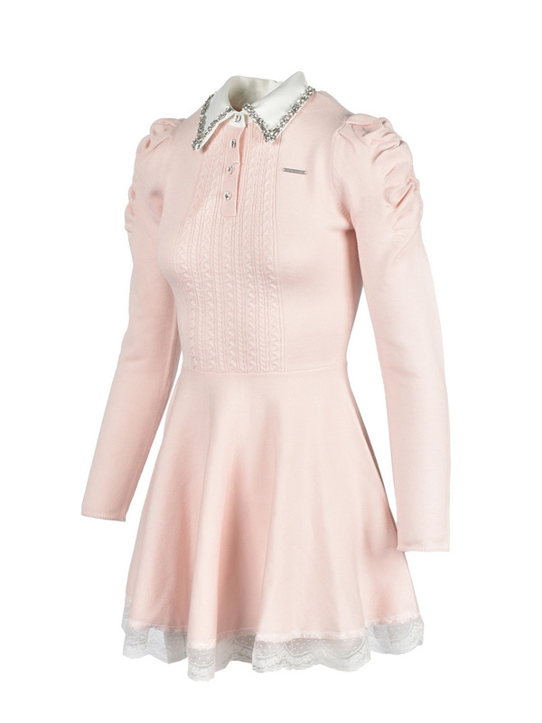 Collar Bijou Knit MIni Onepiece 詳細画像 ピンク 16