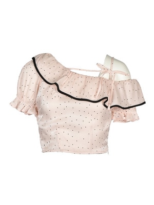 One Shoulder Ruffle Dot Blouse
