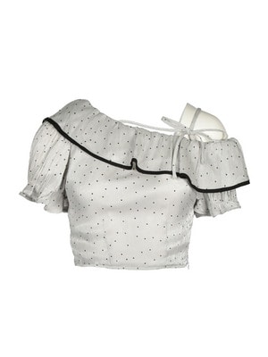 One Shoulder Ruffle Dot Blouse