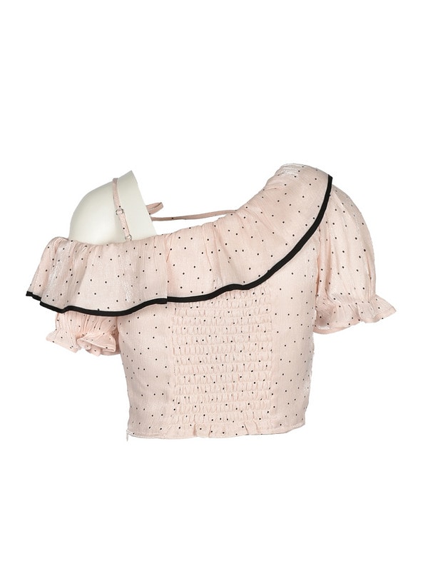 One Shoulder Ruffle Dot Blouse 詳細画像 アイボリー 16