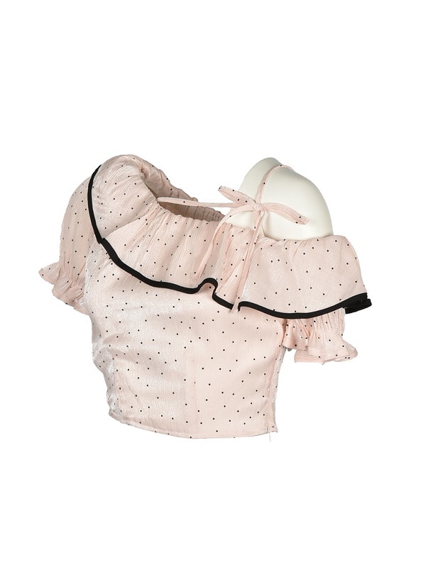 One Shoulder Ruffle Dot Blouse 詳細画像 アイボリー 16