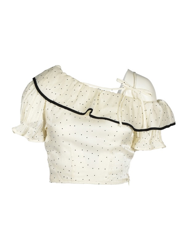 One Shoulder Ruffle Dot Blouse 詳細画像 アイボリー 1