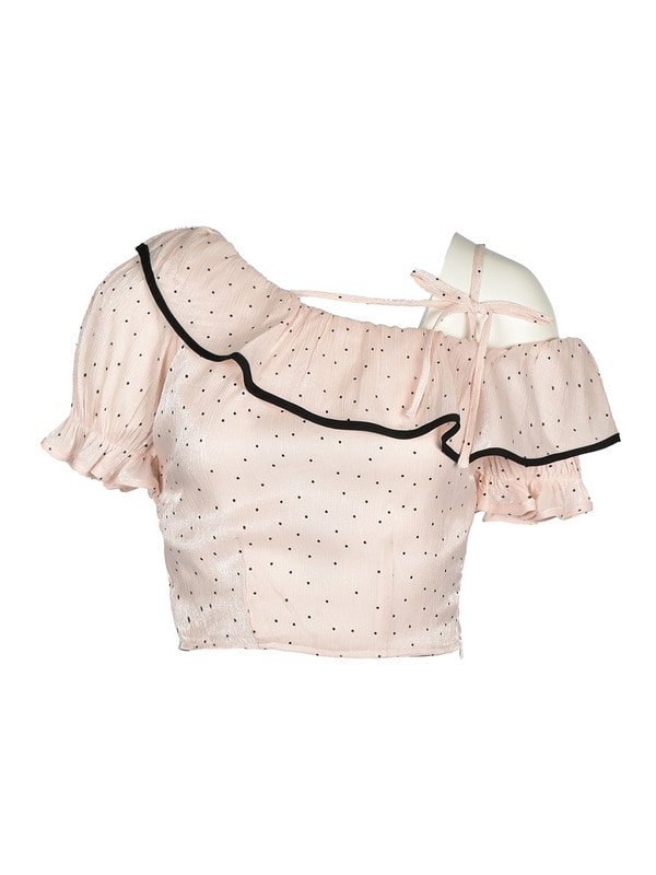 One Shoulder Ruffle Dot Blouse 詳細画像 ピンク 1