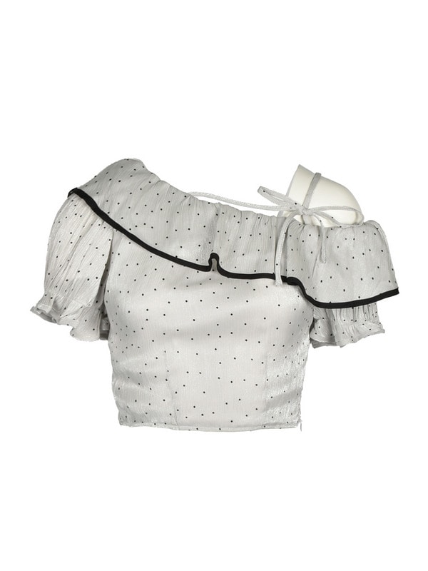 One Shoulder Ruffle Dot Blouse 詳細画像 アイスグレイ 1
