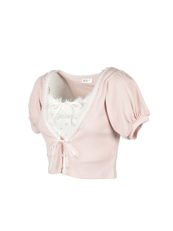 Lace Ribbon Cami Cardigan Set 詳細画像 ピンク 16