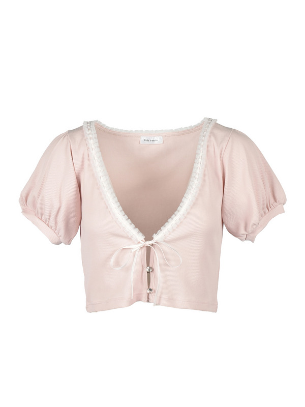 Lace Ribbon Cami Cardigan Set 詳細画像 ピンク 16