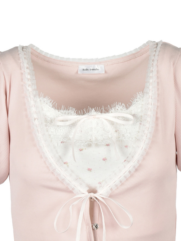 Lace Ribbon Cami Cardigan Set 詳細画像 ピンク 16