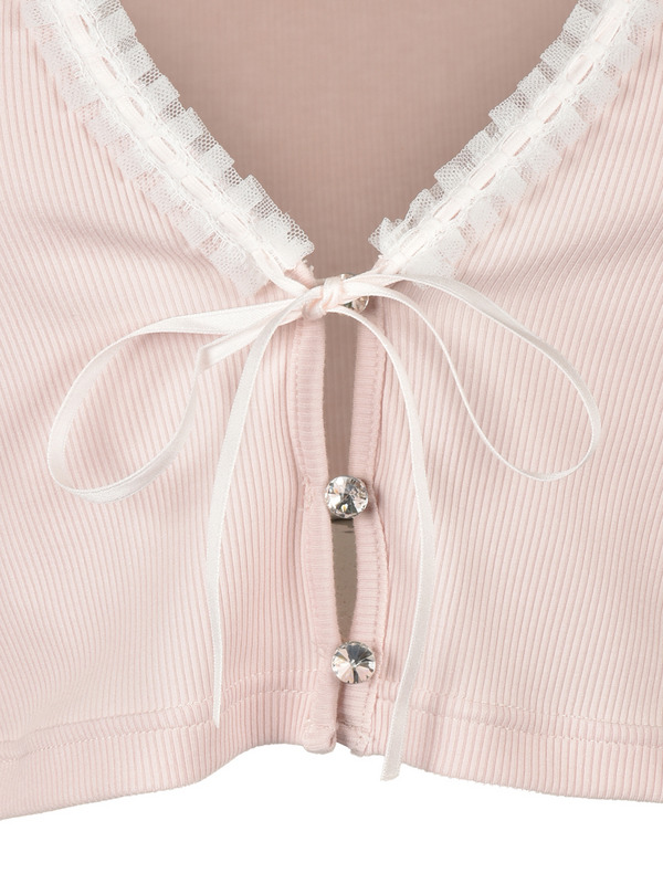 Lace Ribbon Cami Cardigan Set 詳細画像 ピンク 16