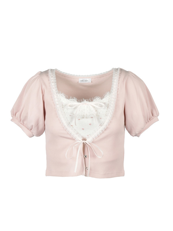 Lace Ribbon Cami Cardigan Set 詳細画像 ピンク 1