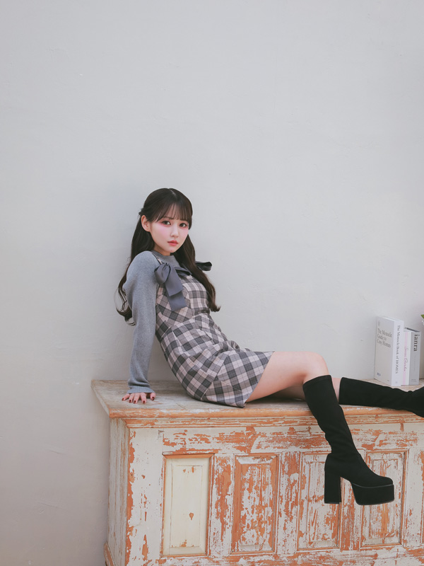 Ribbon Check Tight Cami Onepiece 詳細画像 ブラック 16