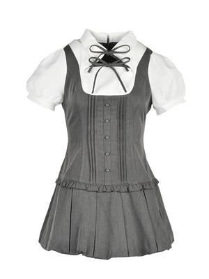 Double Ribbon Ballon Pleats Onepiece