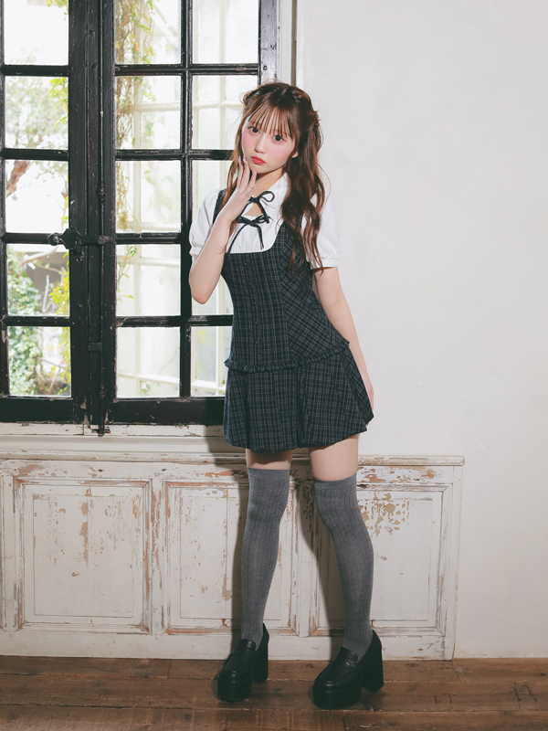 Double Ribbon Ballon Pleats Onepiece 詳細画像 チャコール 16