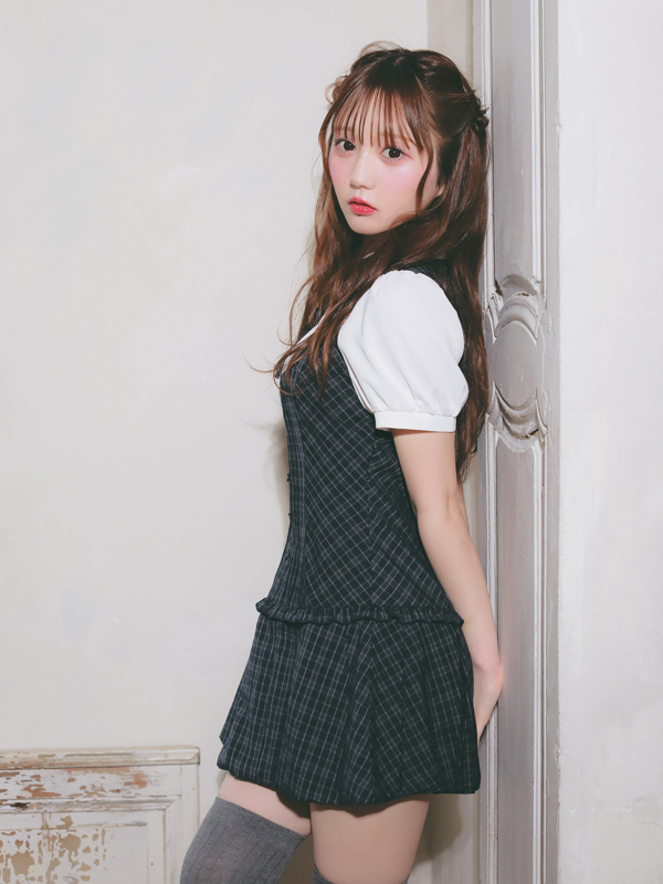 Double Ribbon Ballon Pleats Onepiece 詳細画像 チャコール 16