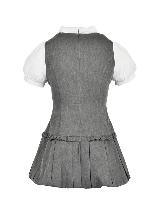 Double Ribbon Ballon Pleats Onepiece 詳細画像 チャコール 16