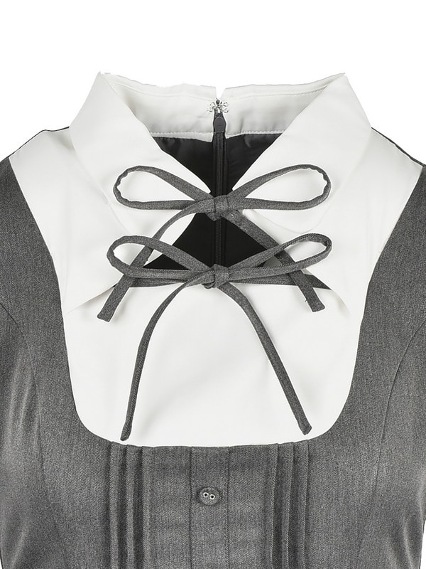 Double Ribbon Ballon Pleats Onepiece 詳細画像 チャコール 16