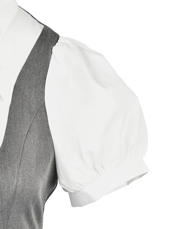 Double Ribbon Ballon Pleats Onepiece 詳細画像 チャコール 16