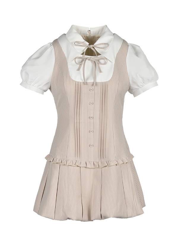 Double Ribbon Ballon Pleats Onepiece 詳細画像 ベージュ 1