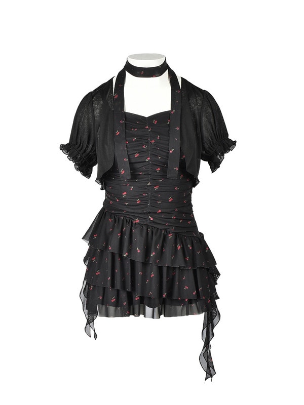 Gather Fit Cami Onepiece*Cardigan Set 詳細画像 ブラック 1